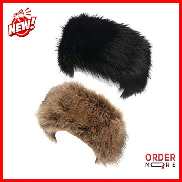 Faux Fur Headband Winter Earwarmer Stretch Adjustable Fleece Lined main image 4